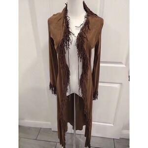 True Light Brown Suede‎ Fringe Duster Cardigan Jacket Women M